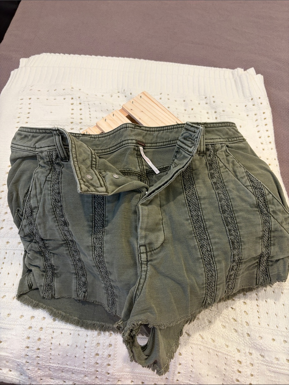 Free People Olive Green High-Waist Textured Shorts
